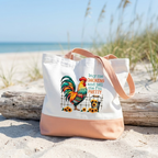 Chicken Mama" Oversized Market Tote – Bright Green & Beige Canvas