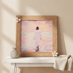 “Framed pastel print of Jesus walking on the water.