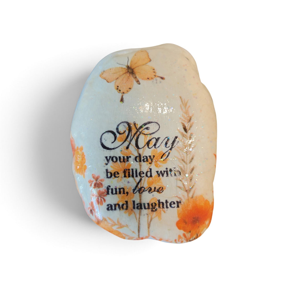 "Fun, Love, & Laughter" Butterfly River Stone | Hand-Decorated Floral Art