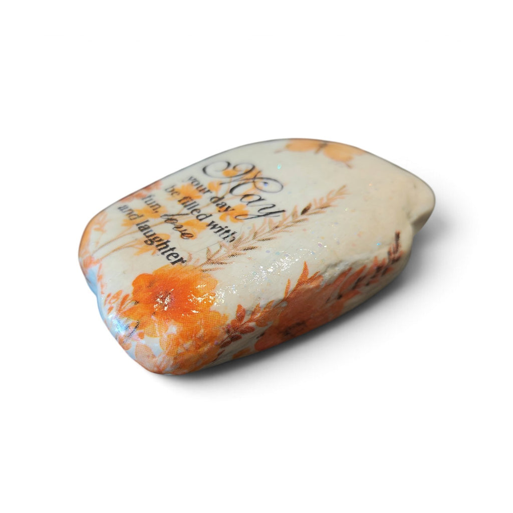 "Fun, Love, & Laughter" Butterfly River Stone | Hand-Decorated Floral Art