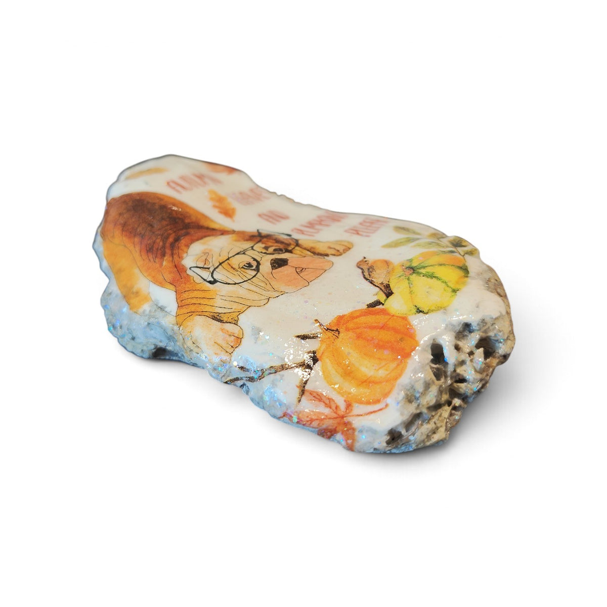 "Autumn Leaves & Pumpkins Please" Dog in Glasses Shell | Fall Coastal Decor