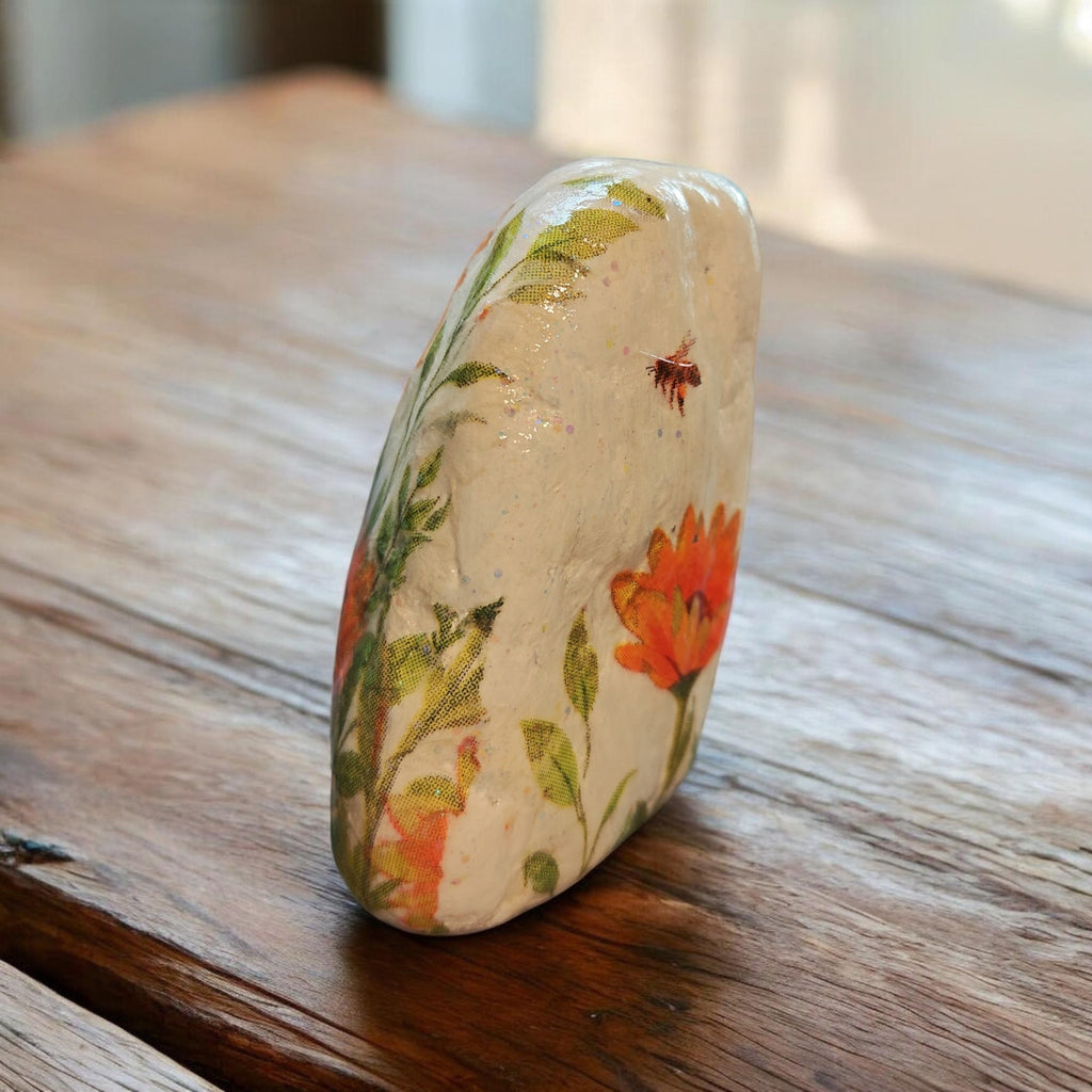 "When I Count My Blessings I Count You Twice" Hand-Decorated River Stone – Floral & Butterfly Decorative Rock