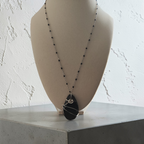 "Iron Pillar" Wire-Wrapped Black Stone Necklace – 18" Black Steel