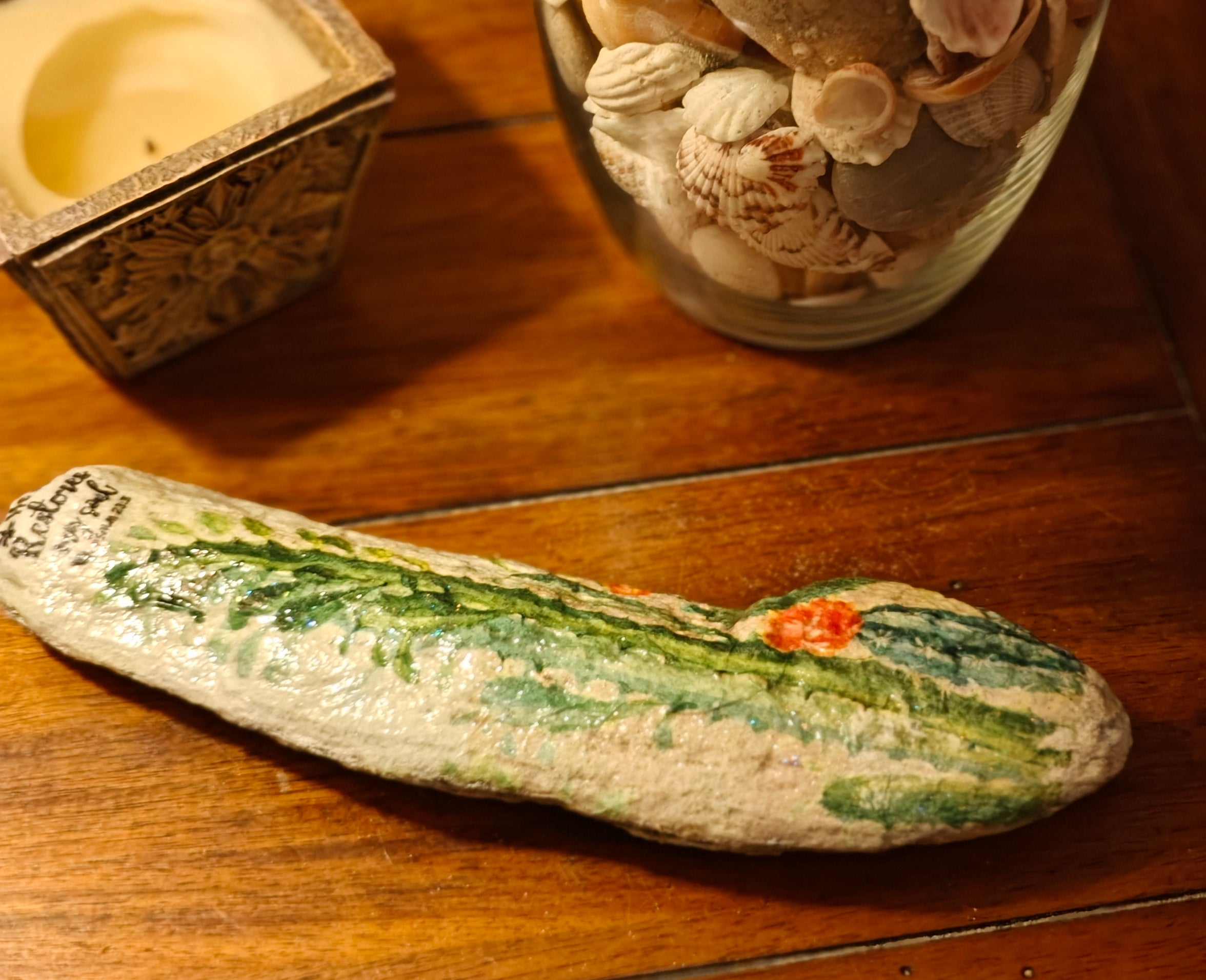He Restores My Soul" Cactus Garden Stone – Hand-Decorated Desert Flora Rock