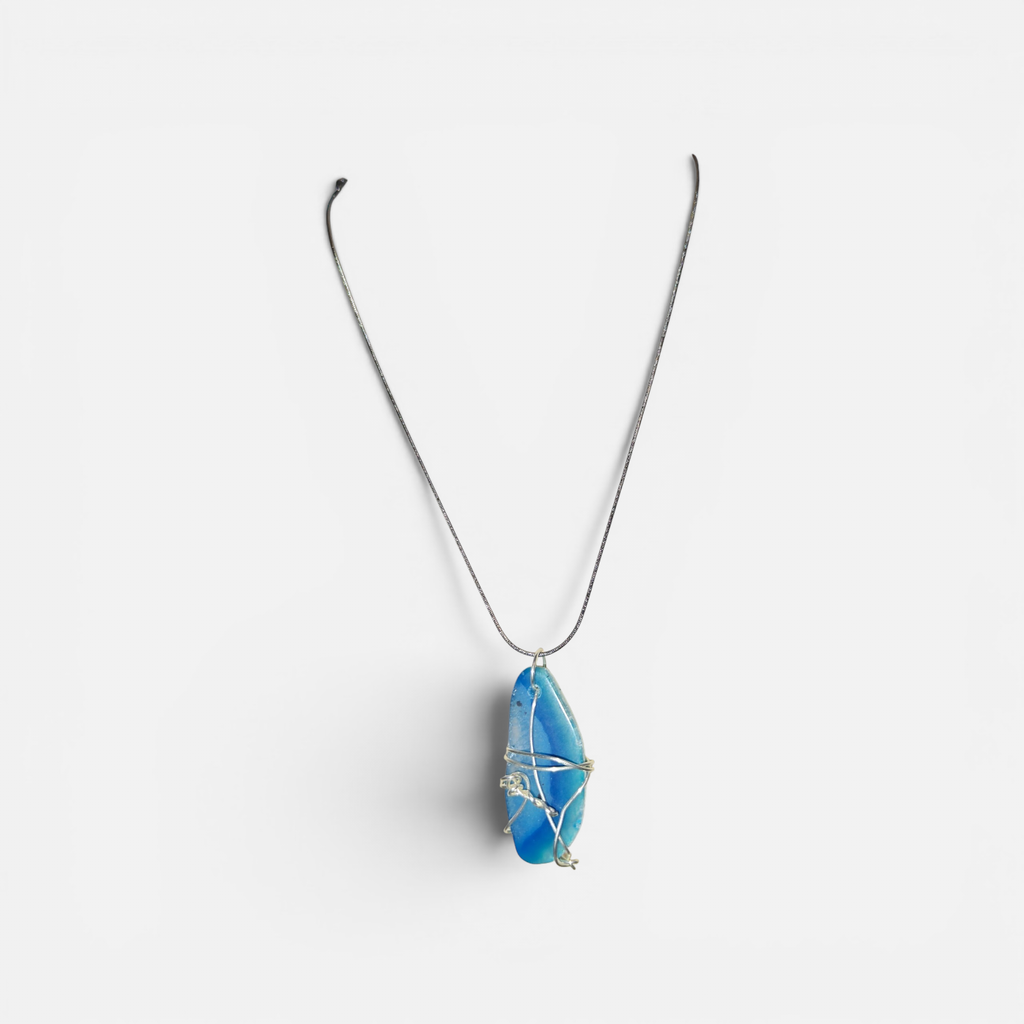 "Peace Like a River" Hand-Wrapped Turquoise & Teal Stone – Stainless Steel Faith Necklace