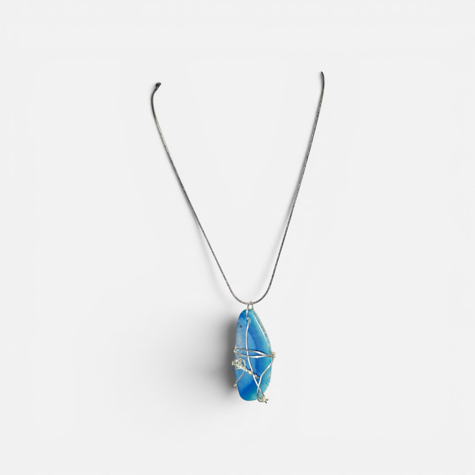 "Peace Like a River" Hand-Wrapped Turquoise & Teal Stone – Stainless Steel Faith Necklace