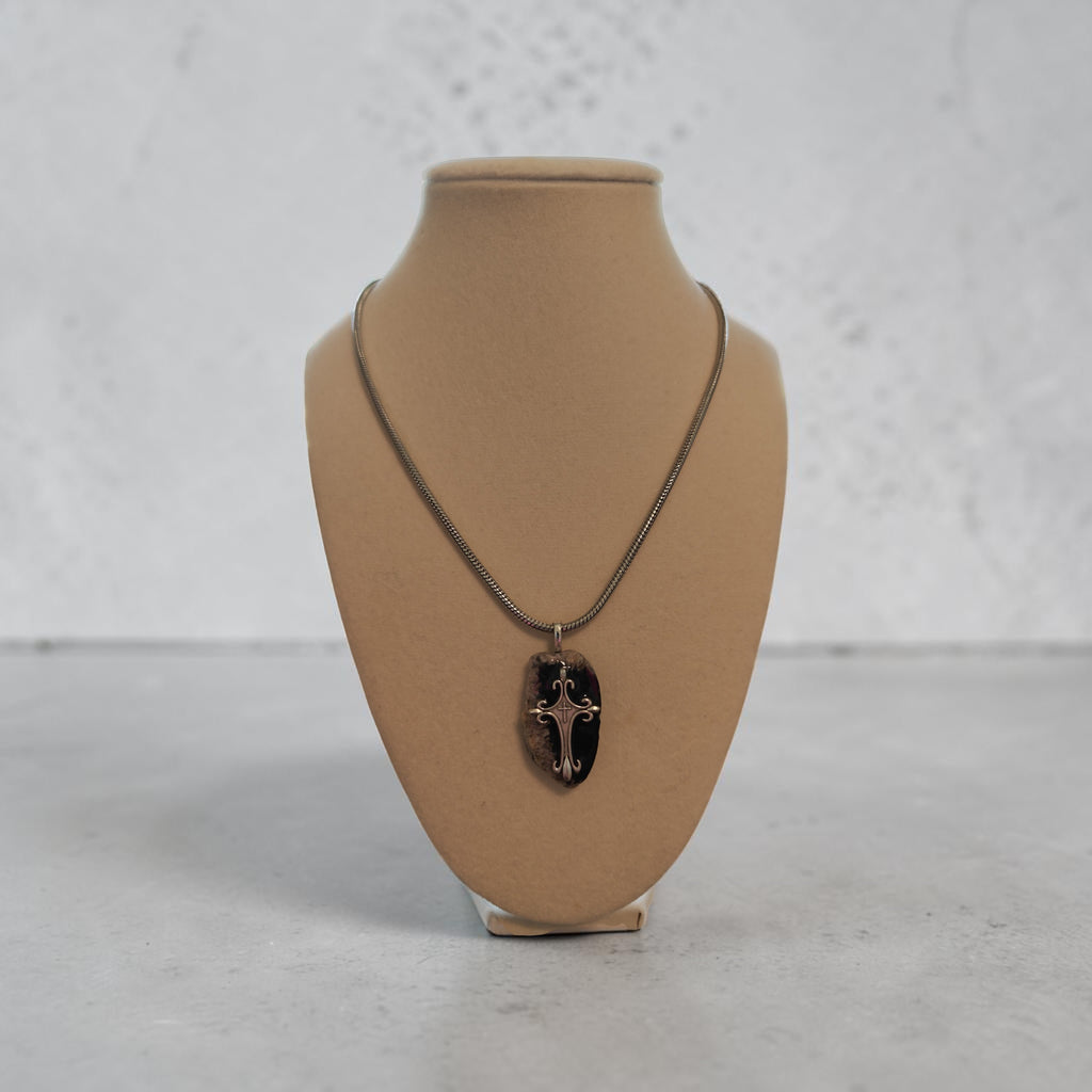 The "Stronghold" Cross Necklace – Natural Black & Cream Stone
