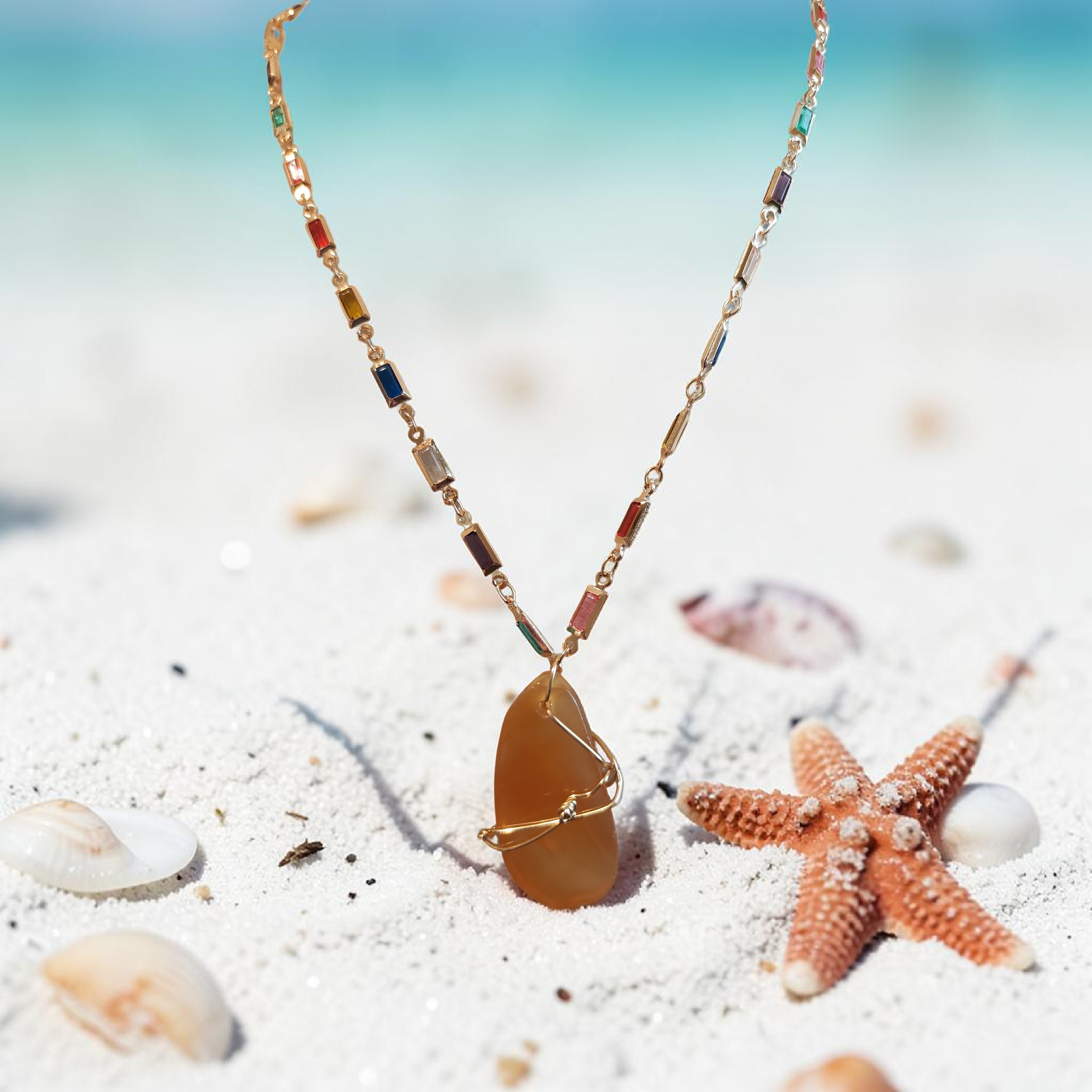 Radiant Grace Natural Stone Rainbow Rhinestone Necklace