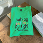 "Walk By Faith" Women’s Bright Green Scripture Tee – 100% Cotton – Size Large