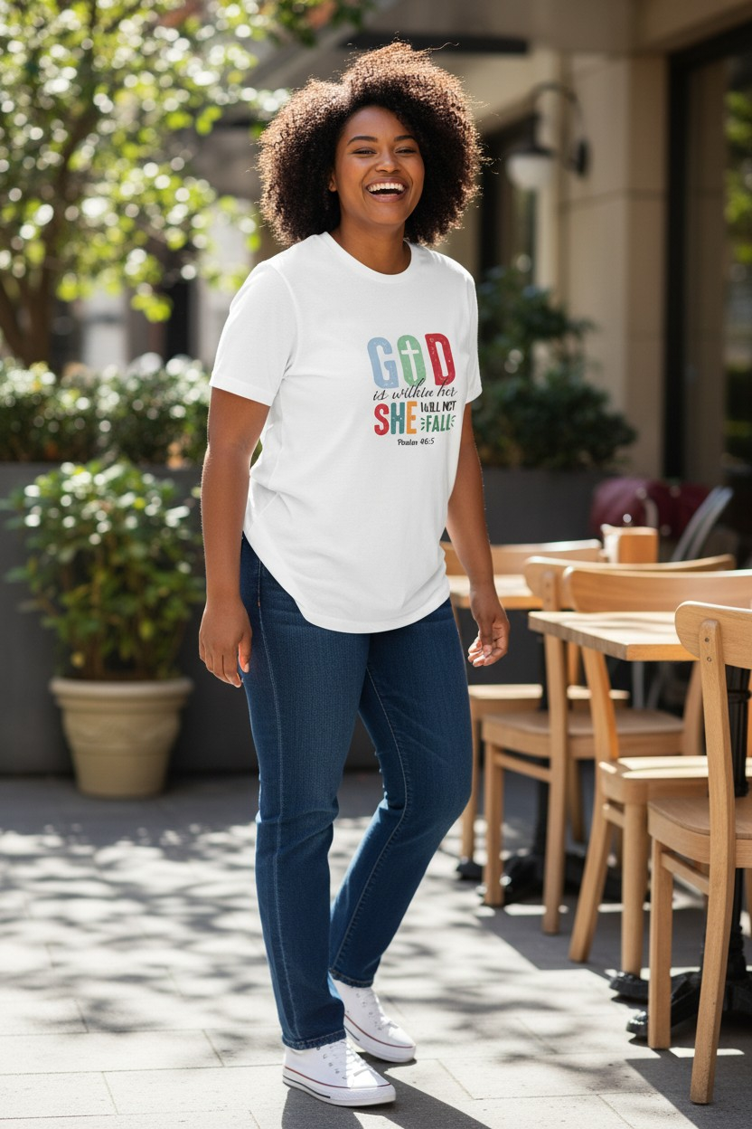 "God Is Within Her" Multi-Color Script Tee | Women’s XL White Cotton