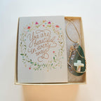 Handcrafted Gold Wire-Wrapped Cross Stone Necklace – Natural Green & Beige Jasper