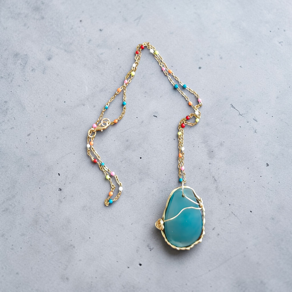 "The Living Water" Turquoise Multi-Color Beaded Chain Necklace