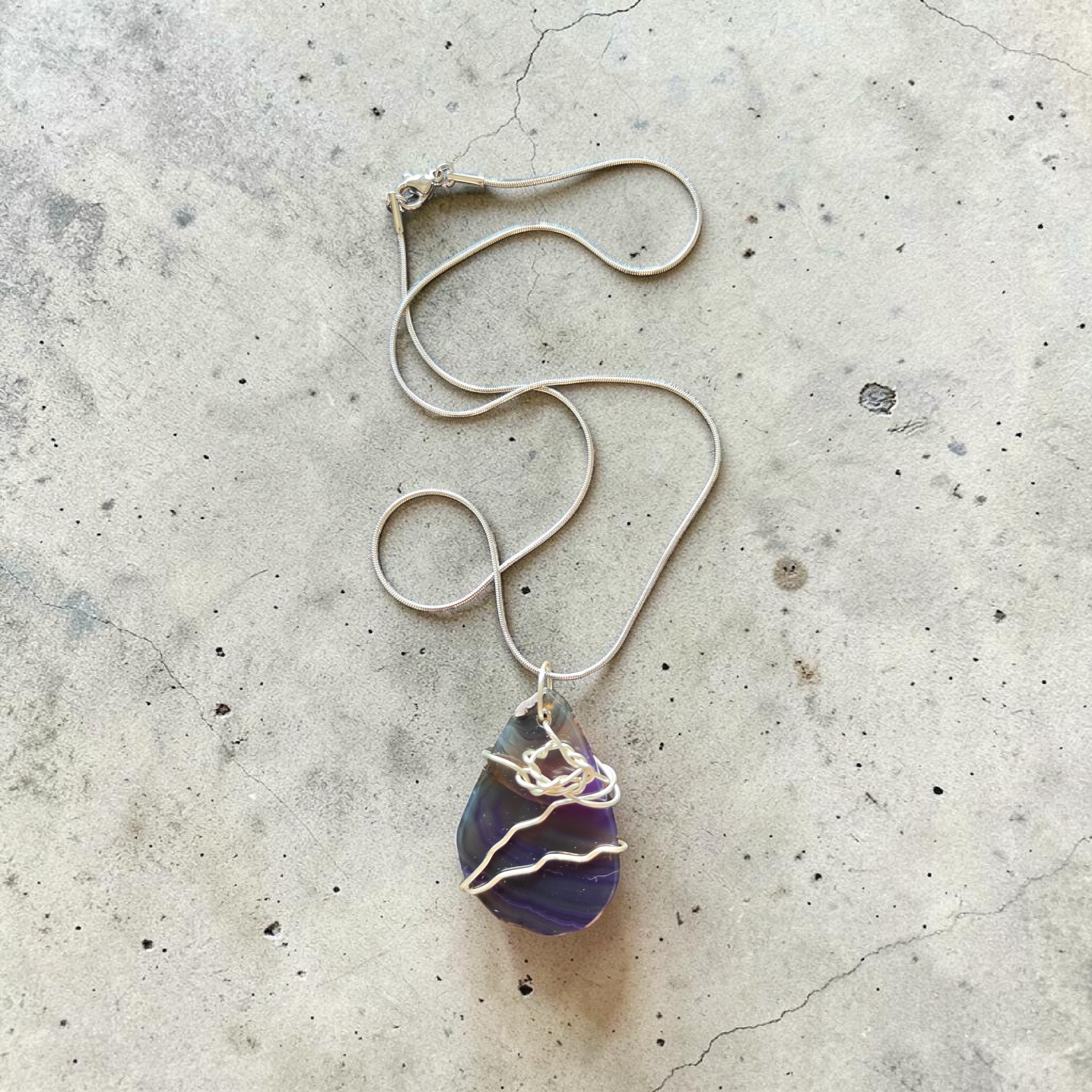 ✨ "Don't Sweat the Small Stuff" Silver Wire Wrapped Purple Swirl Natural Stone Necklace ✨