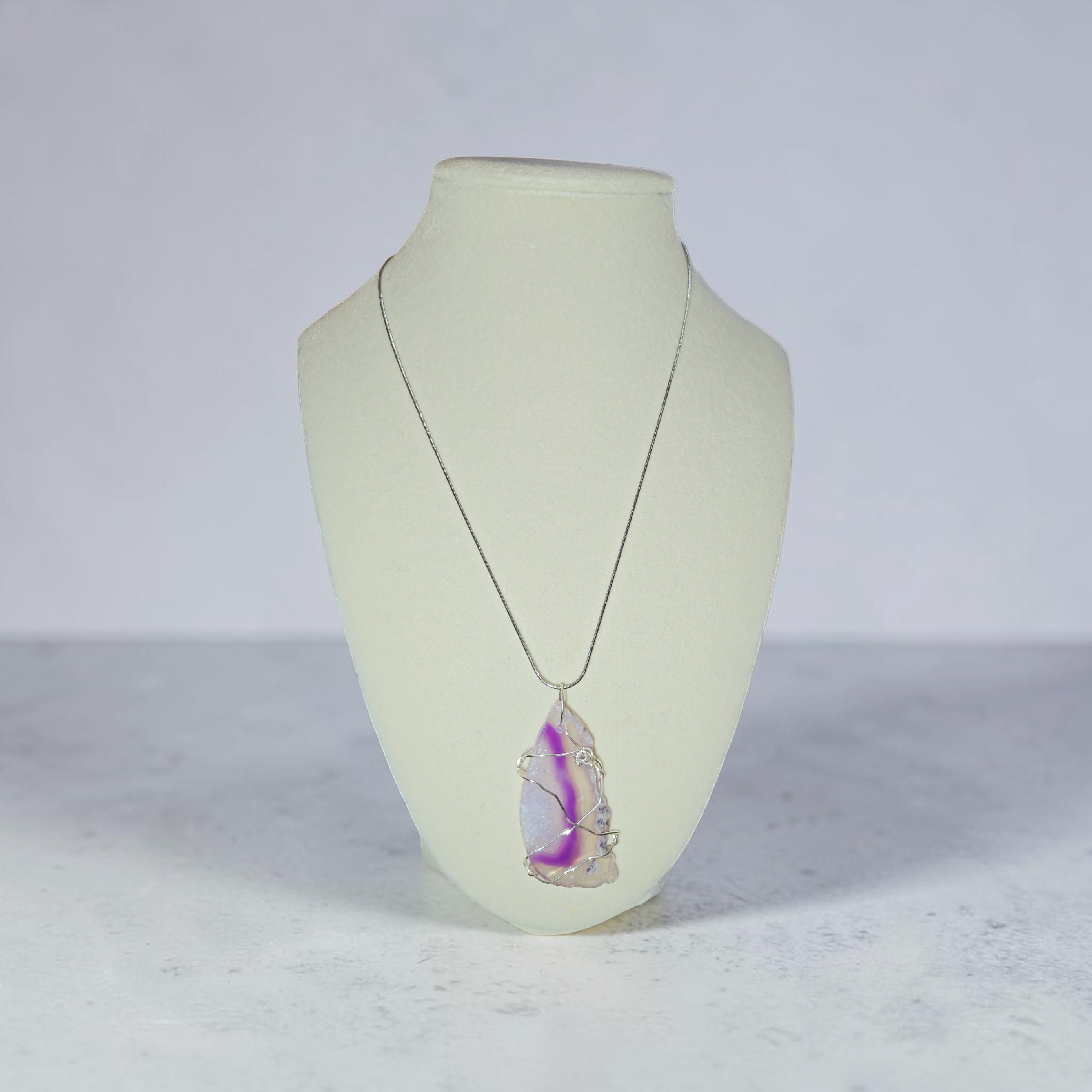 'Violet Grace" Hand-Wrapped Natural Stone – Stainless Steel Faith Necklace