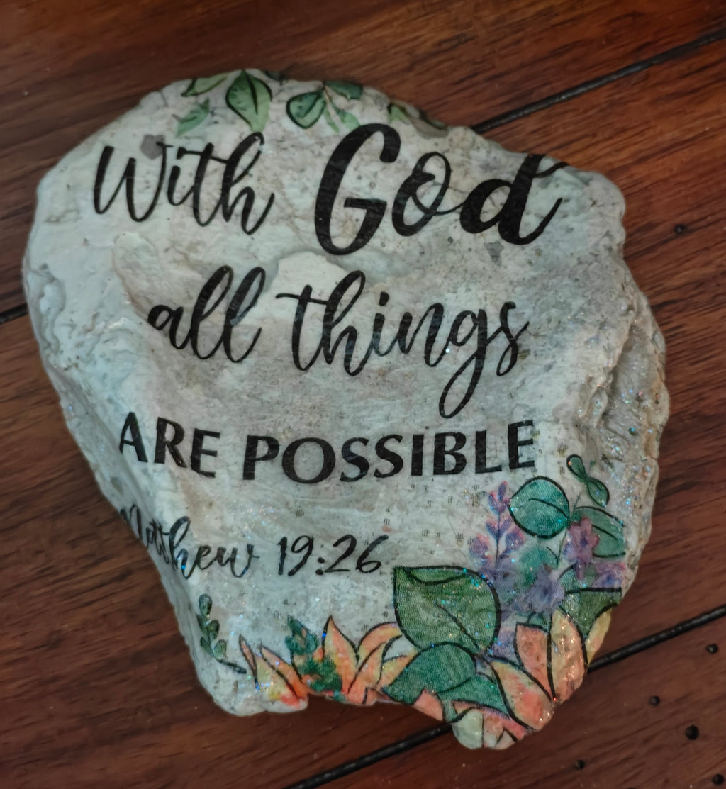 Hand-Decorated Floral Scripture Shell – "With God Nothing is Impossible"