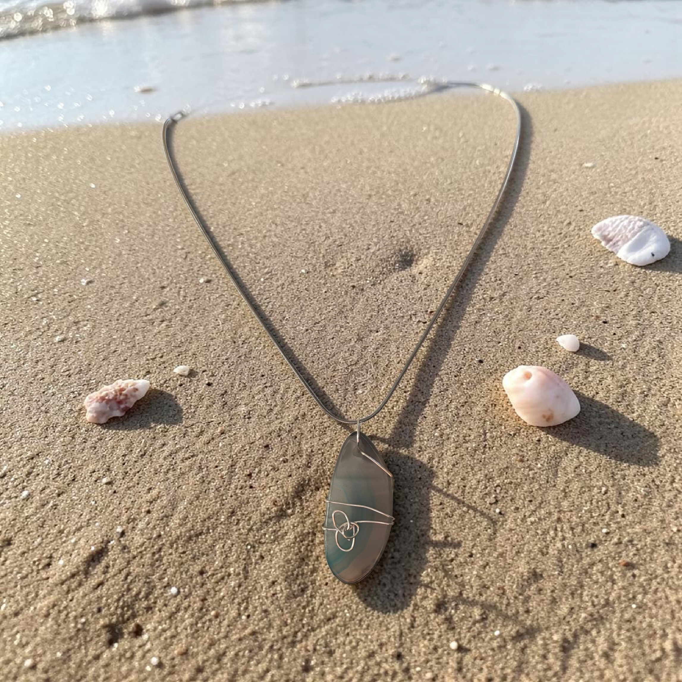 "Living Water" Artisan Wire-Wrapped Turquoise & Clear Natural Stone Necklace