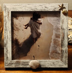 "Footprints" 5x5 Coastal Jesus Frame – Gold Seashell & Starfish Decor