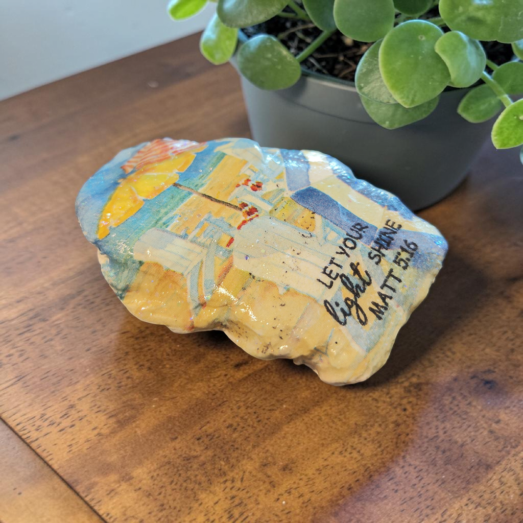 "Let Your Light Shine" Natural Sea Shell | Coastal Beach Scene