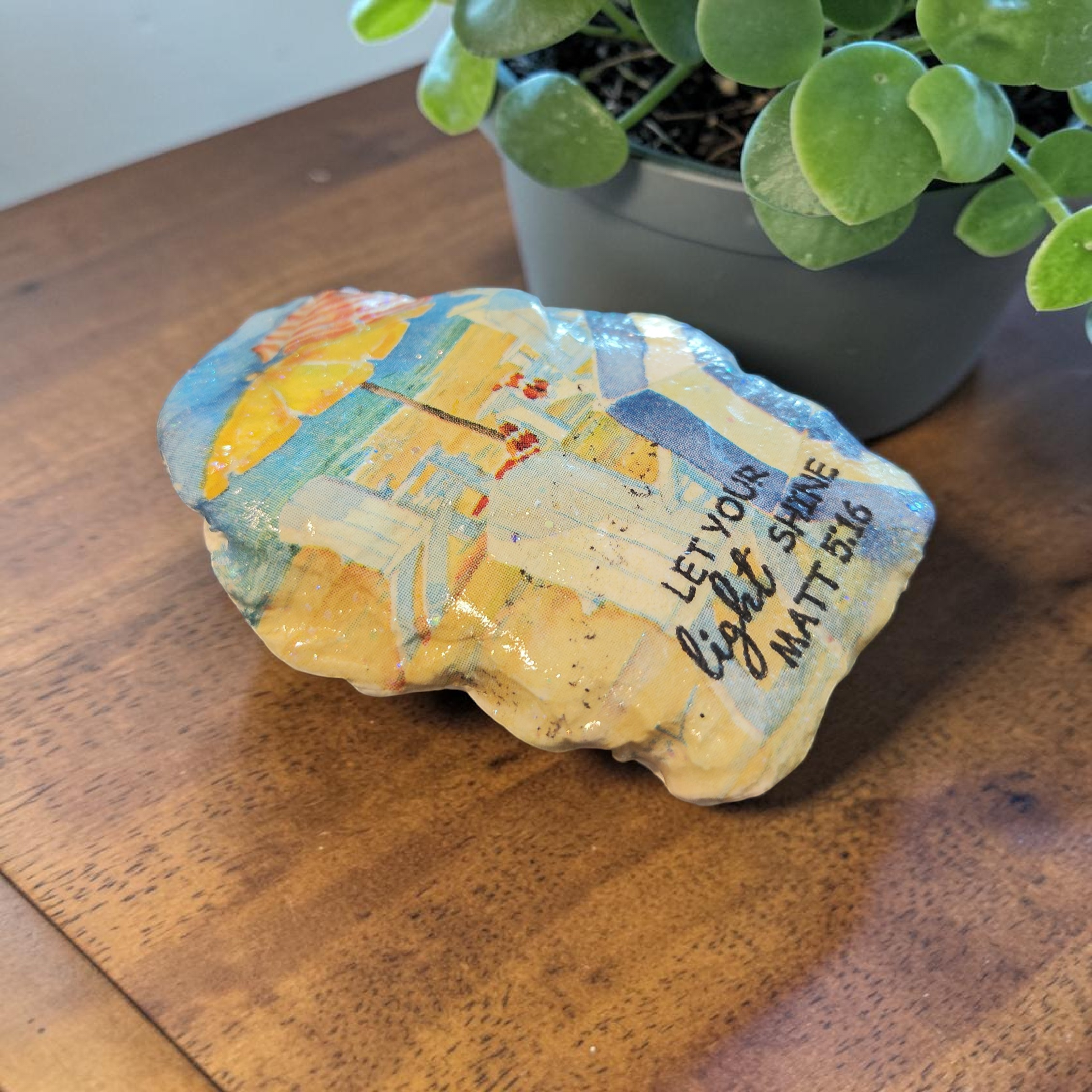 "Let Your Light Shine" Natural Sea Shell | Coastal Beach Scene