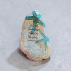 "Sweet Friendship" Turquoise Starfish Decoupage Shell – Faith-Inspired Coastal Decor