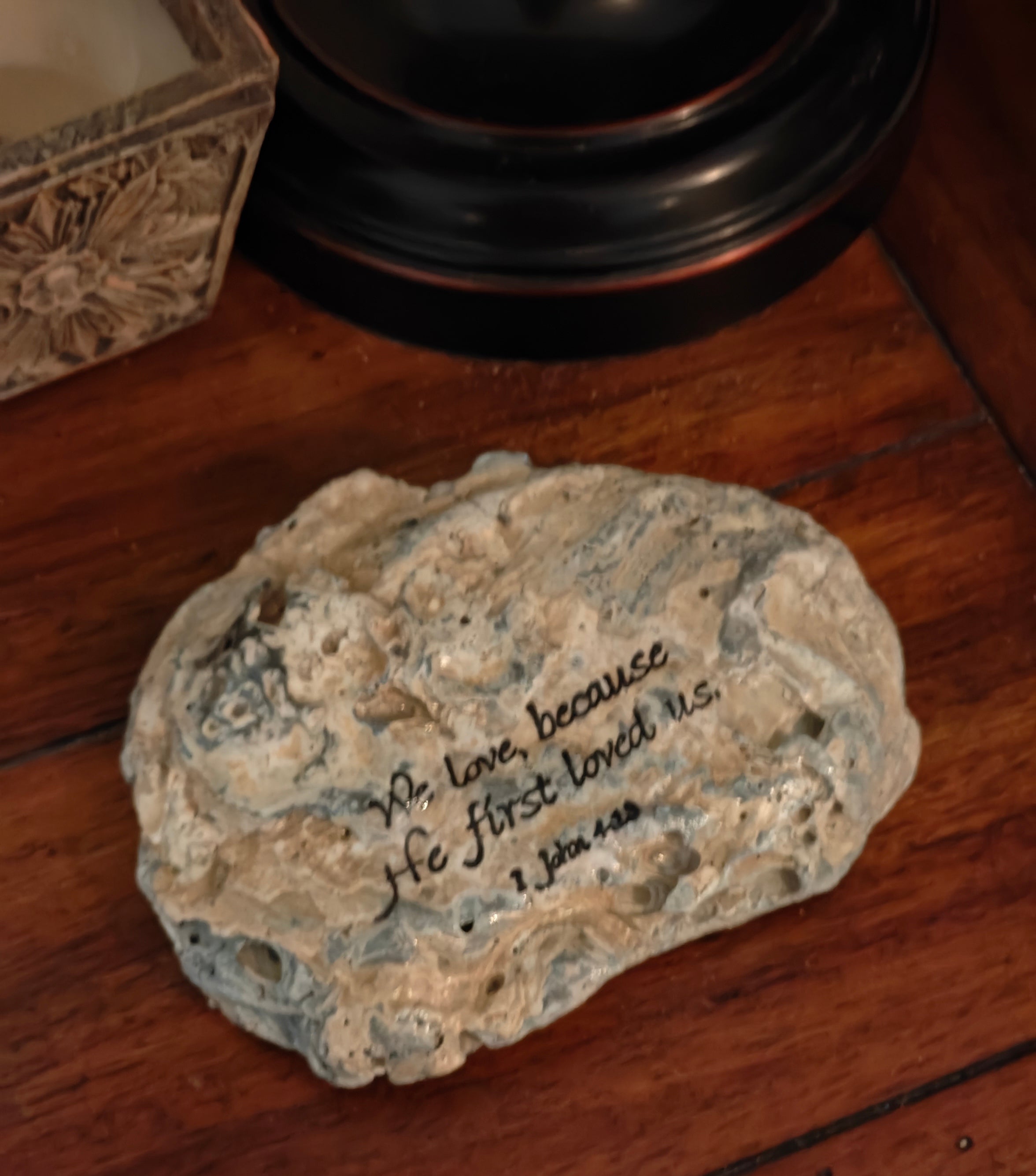 "First Loved" Hand-Decoupage Blue Heron Beach Shell – Medium Keepsake