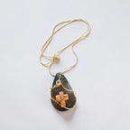 "God is Good" Gold Wire-Wrapped Black & Clear Natural Stone Necklace with Rustic Stone Cross Gift Set