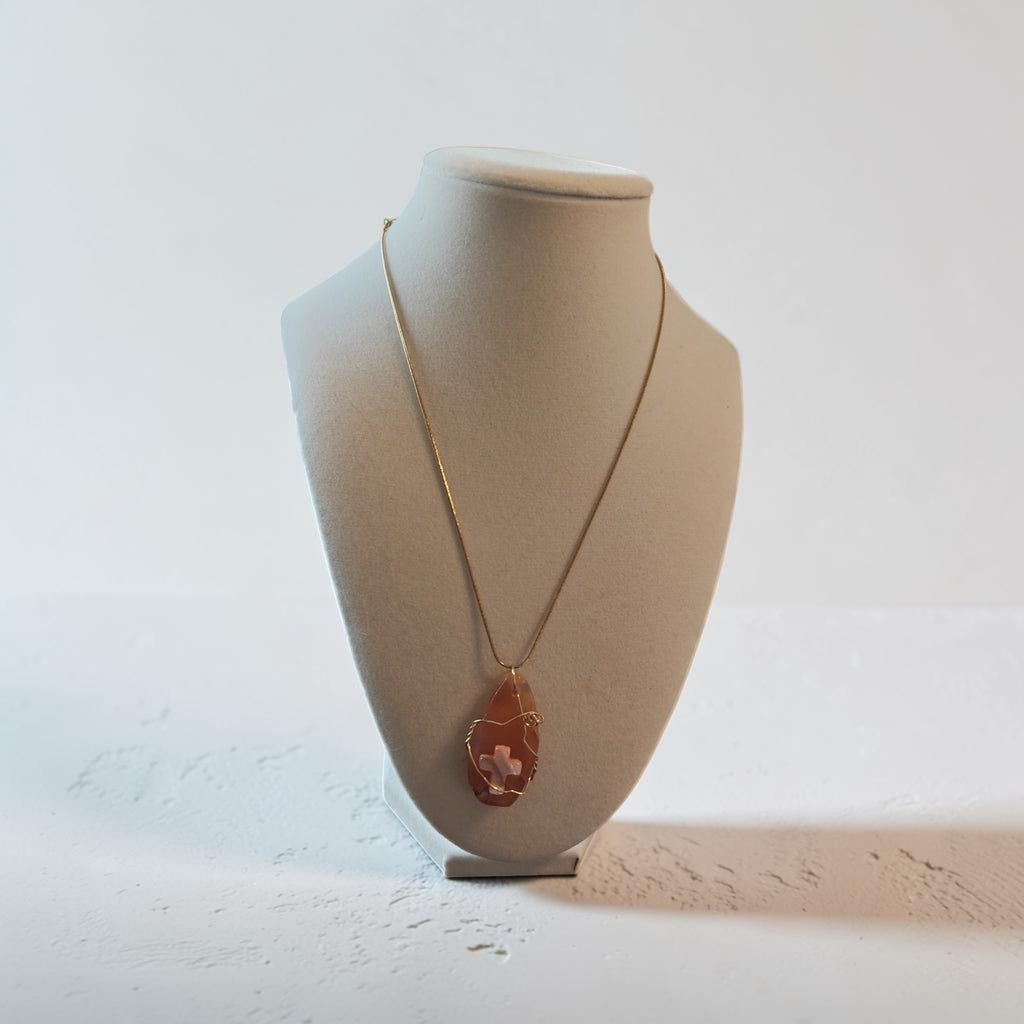 Sacred Glow Wire-Wrapped Natural Stone Necklace – Layered Orange with Gold Accent