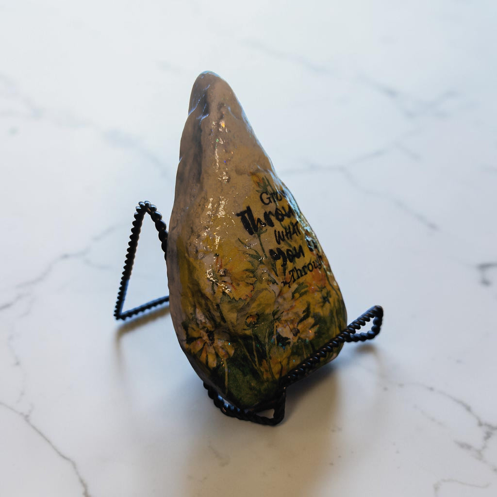 "You Grow Through What You Go Through" Daffodil Medium River Stone