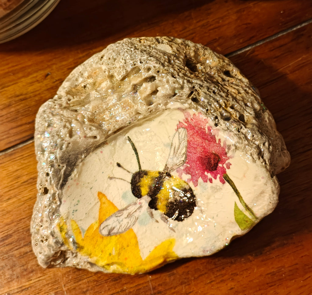 Hand-Decorated Bumblebee & Purple Flower Shell – "Nothing is Impossible" Scripture Gift