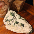 "We Love Because He Loved Us" Hand-Decorated Shell – Green Leafy Cross – 1 John 4:19 Scripture Art