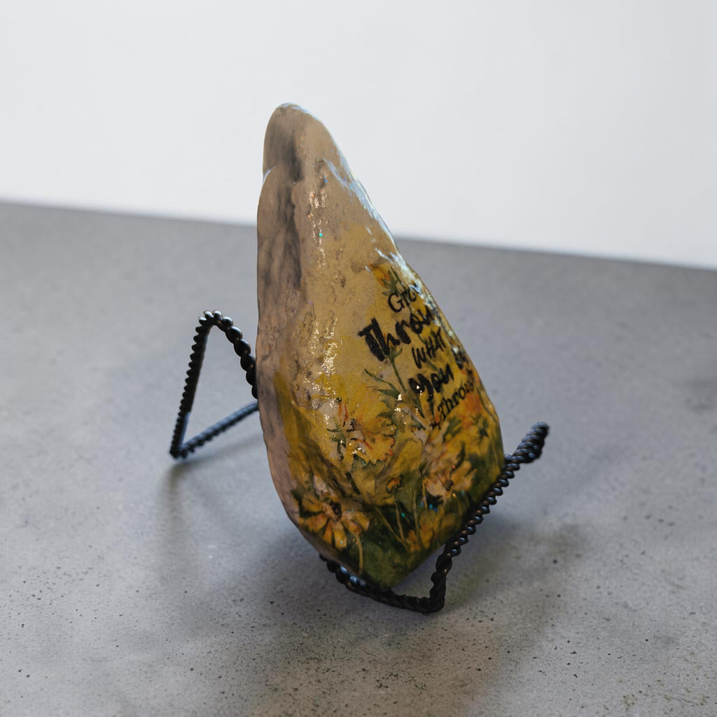 "You Grow Through What You Go Through" Daffodil Medium River Stone