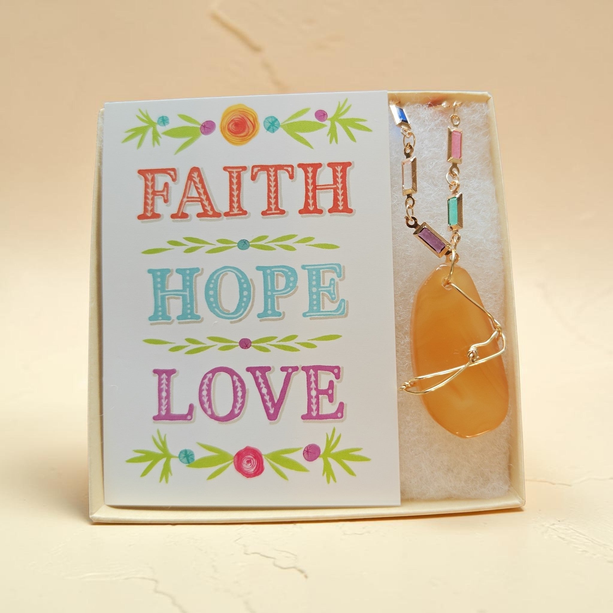 Faith, Hope & Love Wire-Wrapped Natural Stone Necklace