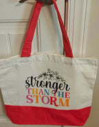 Burnt Orange "Stronger Than The Storm" Christian Tote Bag – 18.5" Large Canvas Shopping Bag – Inspirational Gift for Her
