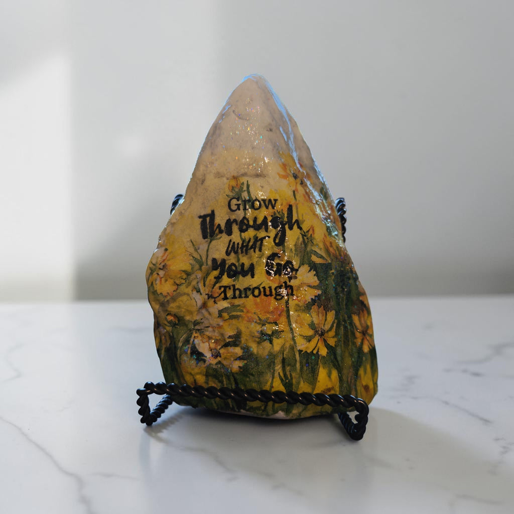 "You Grow Through What You Go Through" Daffodil Medium River Stone