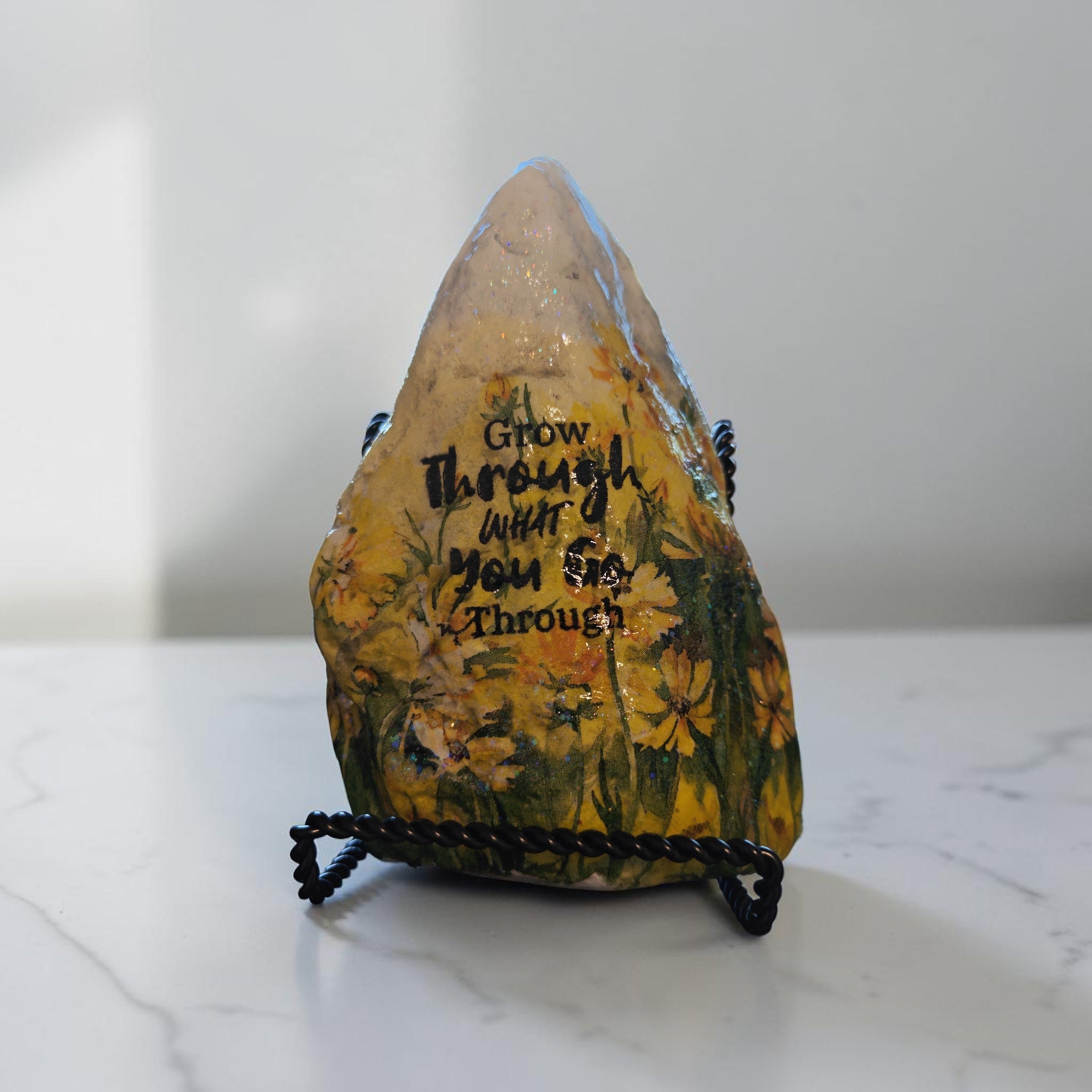 "You Grow Through What You Go Through" Daffodil Medium River Stone