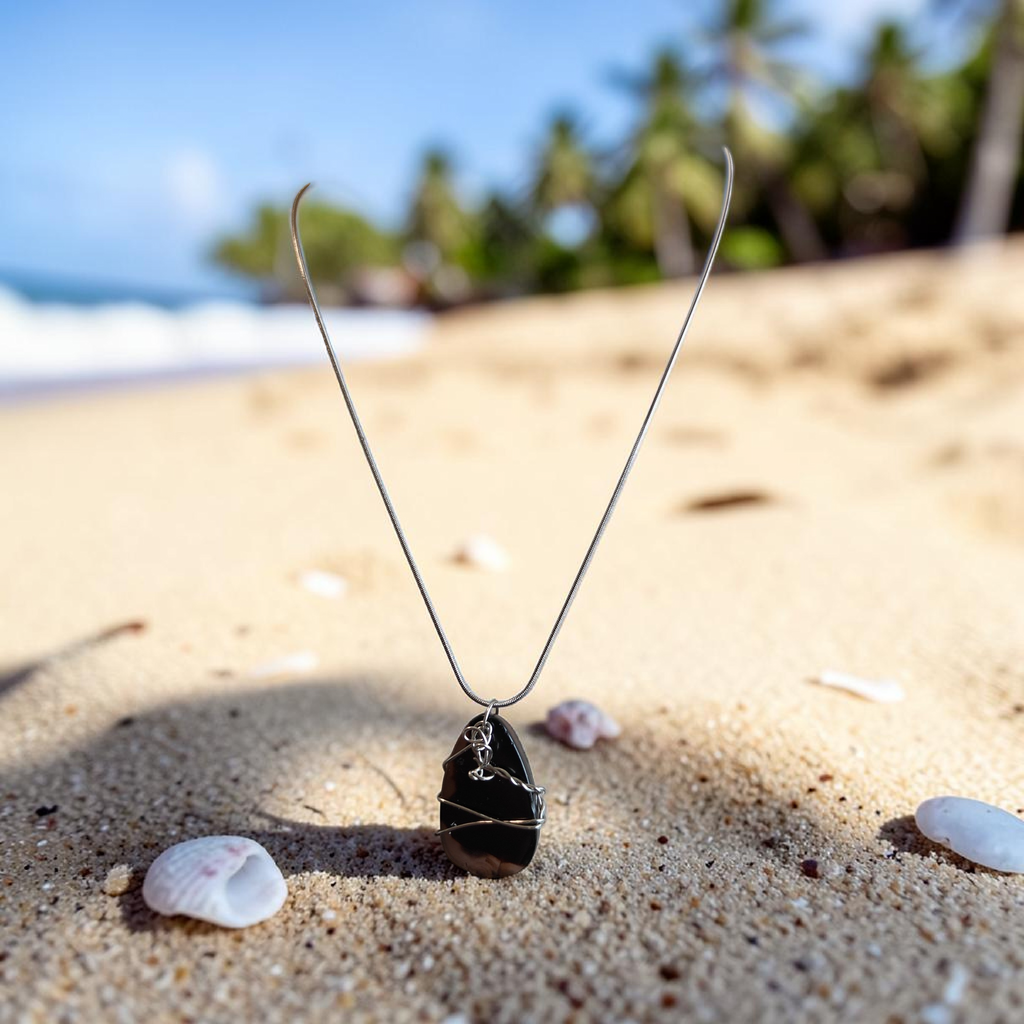 "Divine Light" Amber & Onyx-Tone Wire Wrapped Necklace
