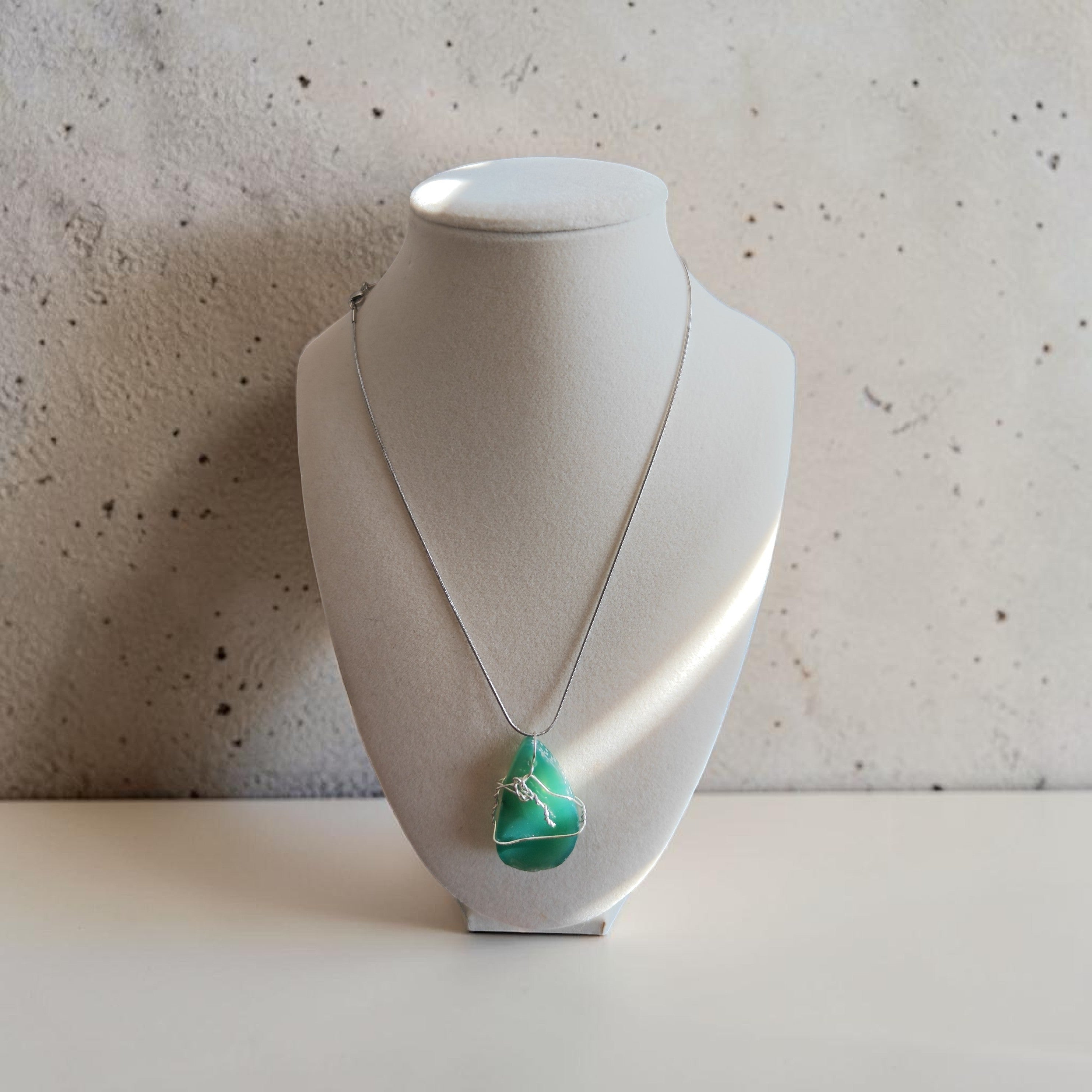 Serene Teal Natural Stone Wire-Wrapped Necklace
