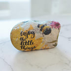 "Enjoy The Little Things" Natural Small Stone – Purple Flower & Bumblebee Decor