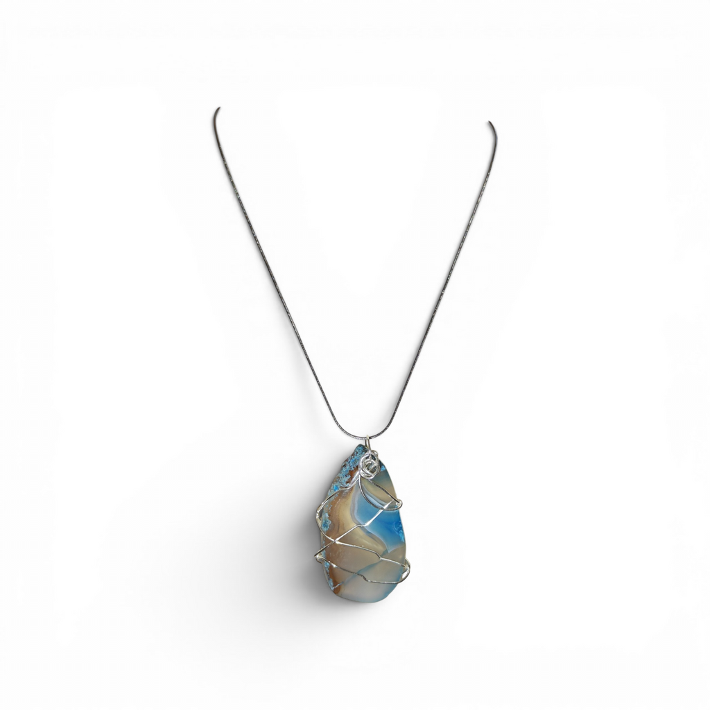 "Grounded Faith" Hand-Wrapped Turquoise & Earth-Tone Stone – Stainless Steel Necklace