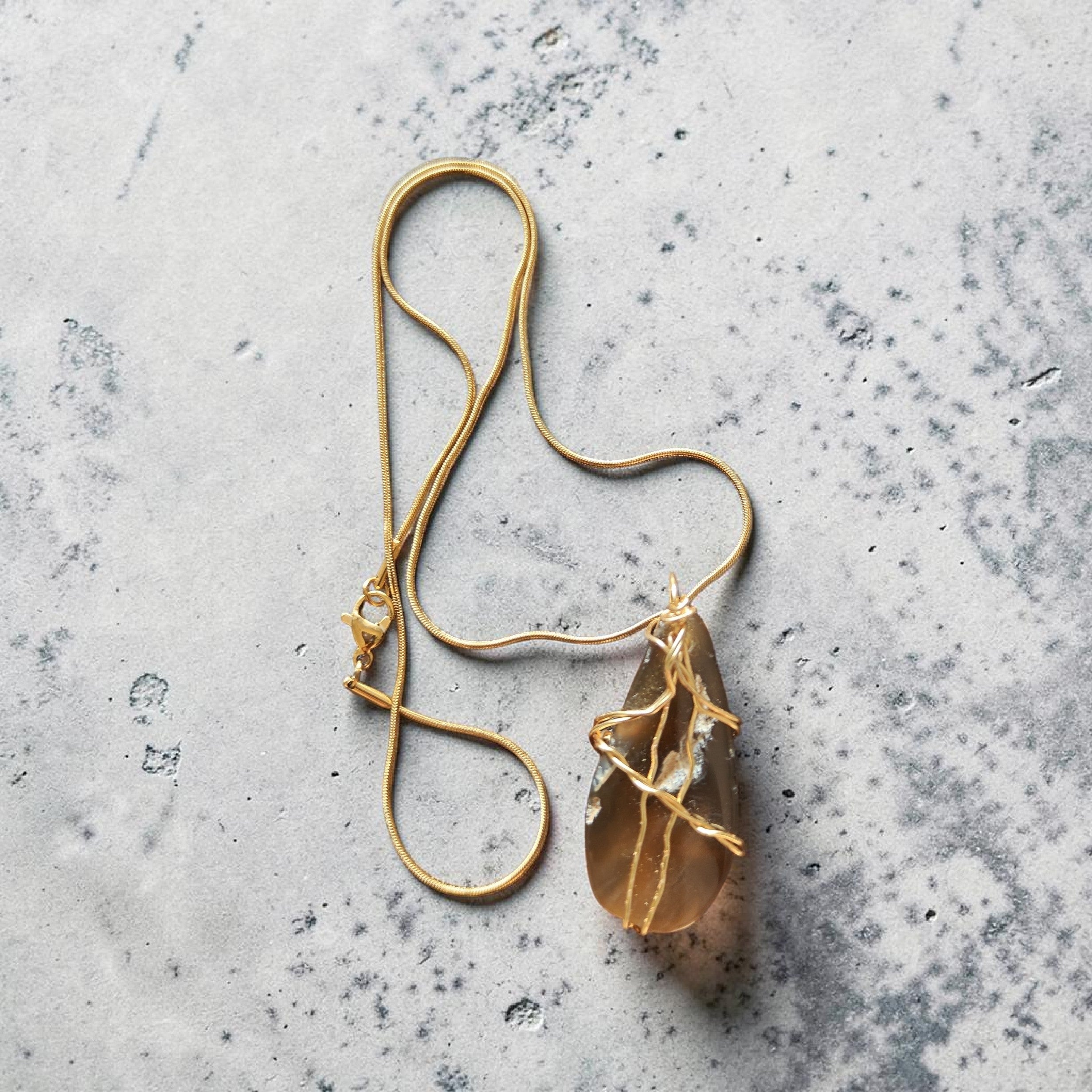 "Golden Provisions" Hand-Wrapped Honey Stone Necklace