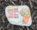 God Says You Are..." Affirmation Garden Stone – Floral Decorative Stepping Stone