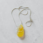 Radiant Yellowstone & Clear Quartz Wire-Wrapped Pendant in Stainless Steel