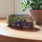 "The Best is Yet to Come" Patriotic Blue Truck Natural River Stone Art