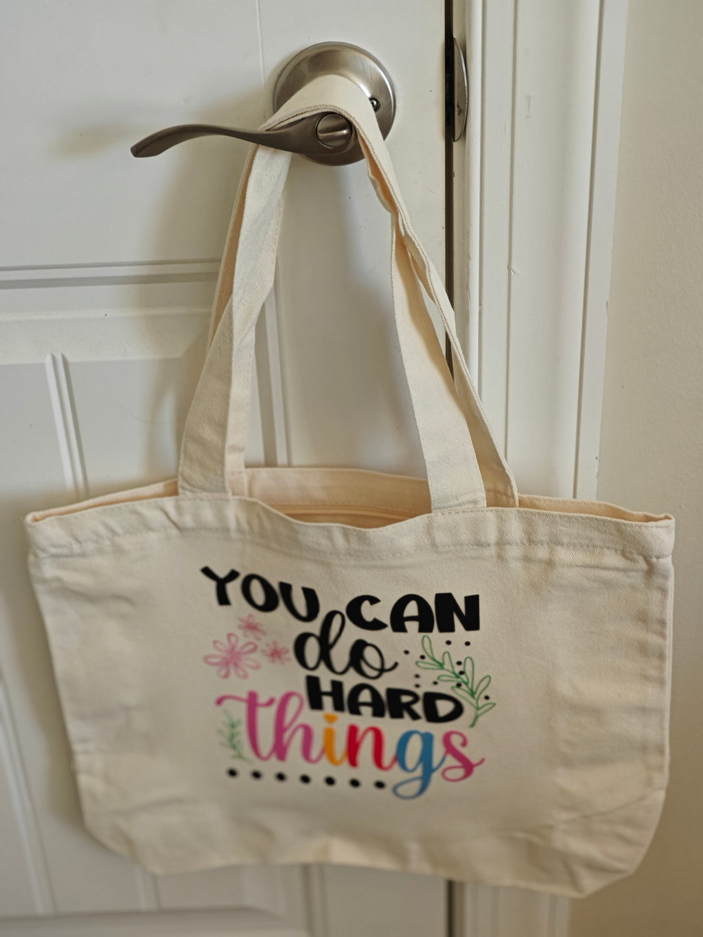 "I Can Do Hard Things" Colorful Canvas Tote – Motivational Off-White Bag