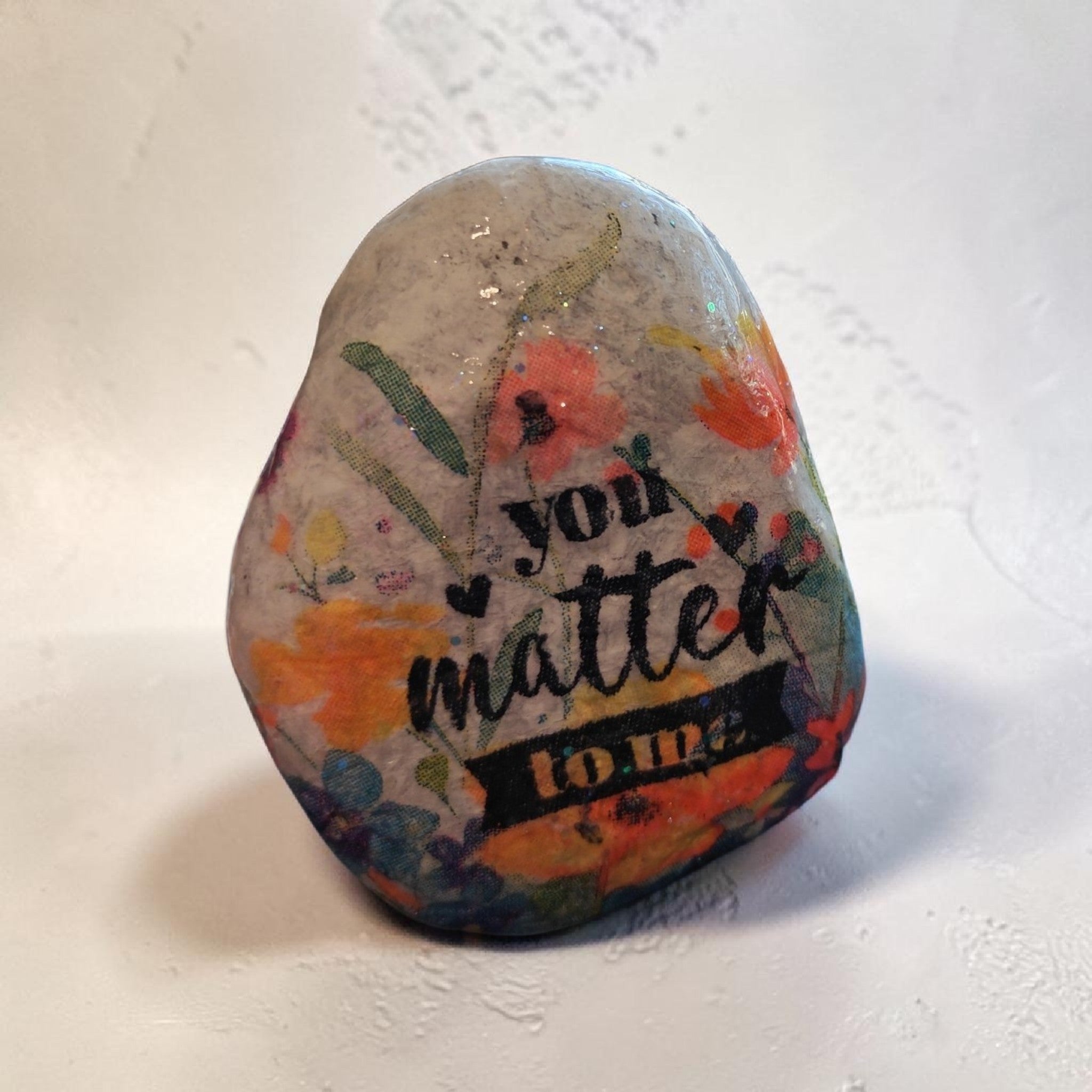 "You Matter to Me" Hand-Decoupaged Natural River Stone – Wildflower & Butterfly Encouragement Gift