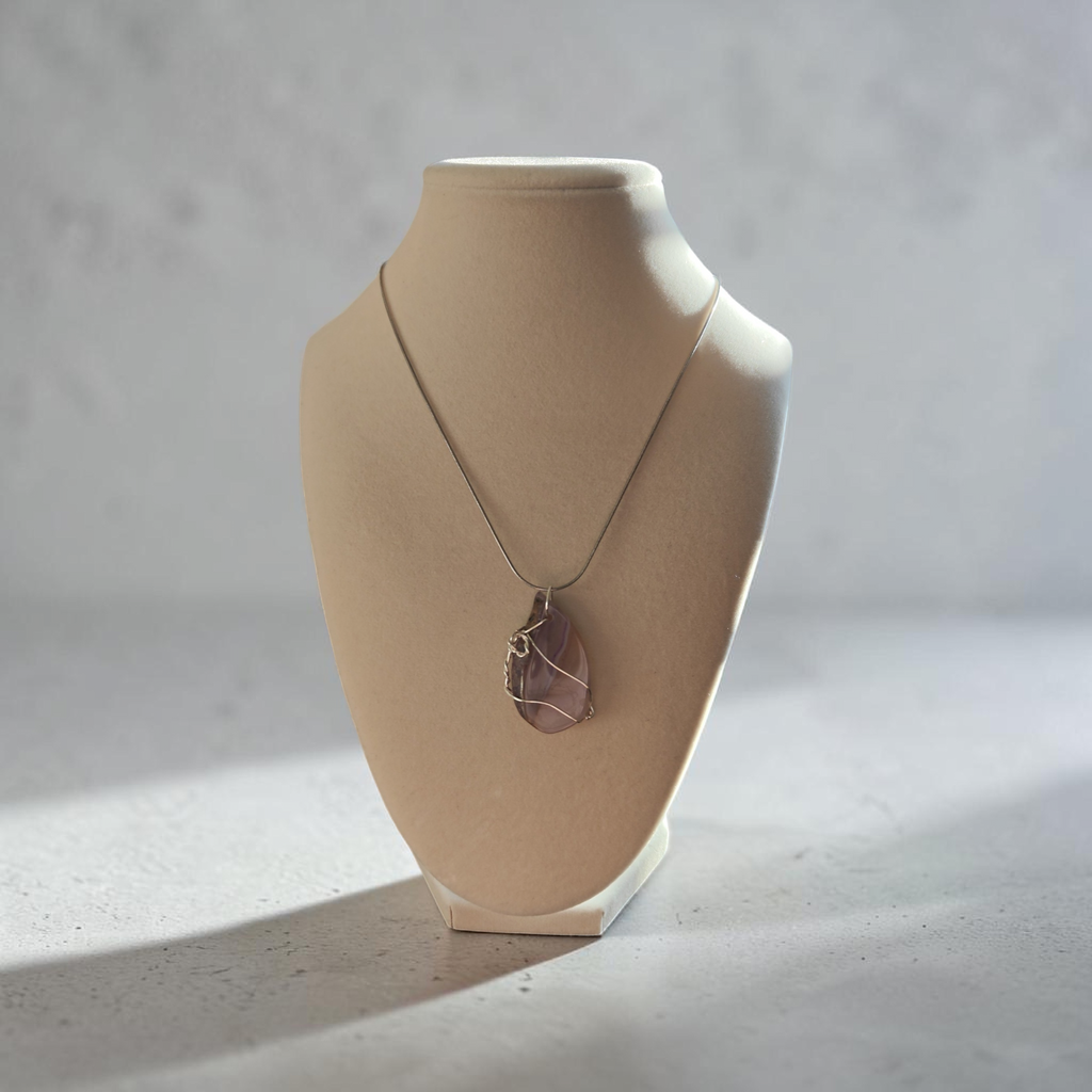 Hand-Wrapped "Divine Peace" Natural Stone Necklace – Lavender & Cream Swirl