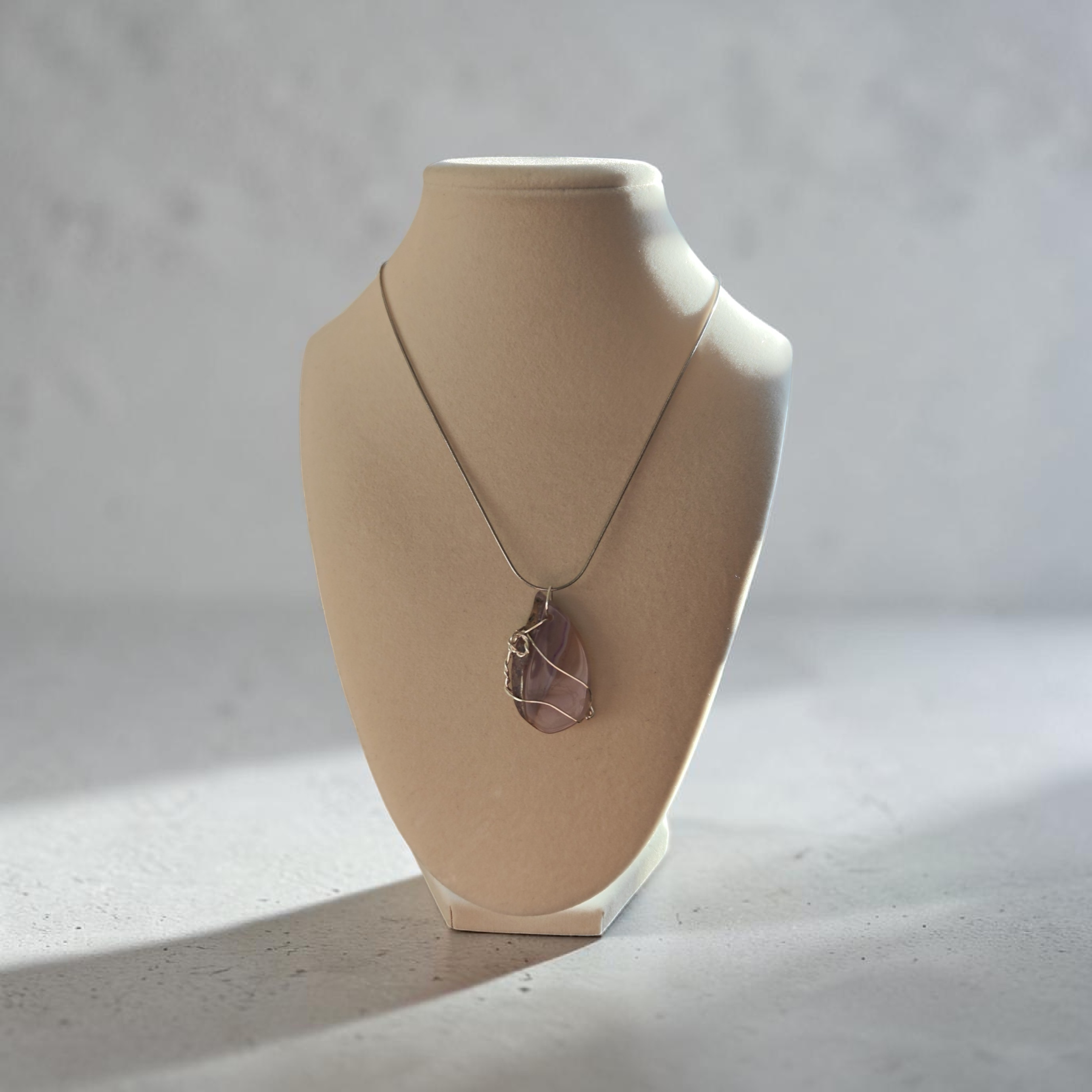 Hand-Wrapped "Divine Peace" Natural Stone Necklace – Lavender & Cream Swirl