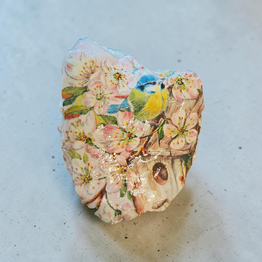 "Nothing is Impossible" Hand Decorated Bird & Blossom Decoupage Shell