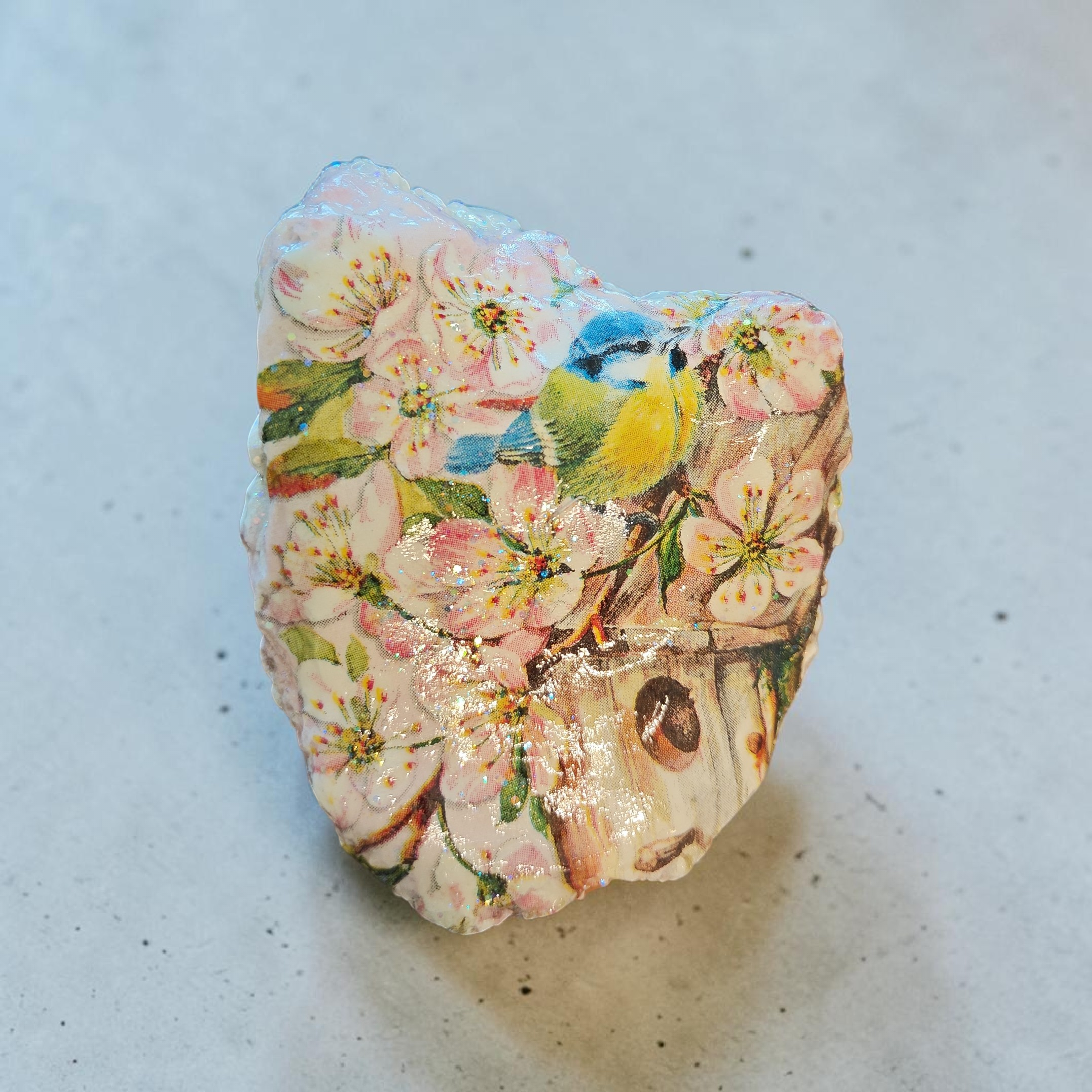 "Nothing is Impossible" Hand Decorated Bird & Blossom Decoupage Shell