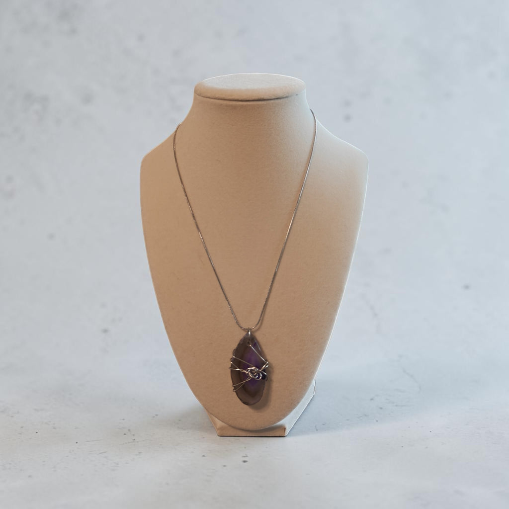 "Velvet Twilight" Marbled Purple and Gray Wire Wrapped Necklace Natural Stone